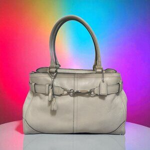 Coach Hampton Belted Satchel F08A71 Bone Leather Silver Nickel Top Handle Bag